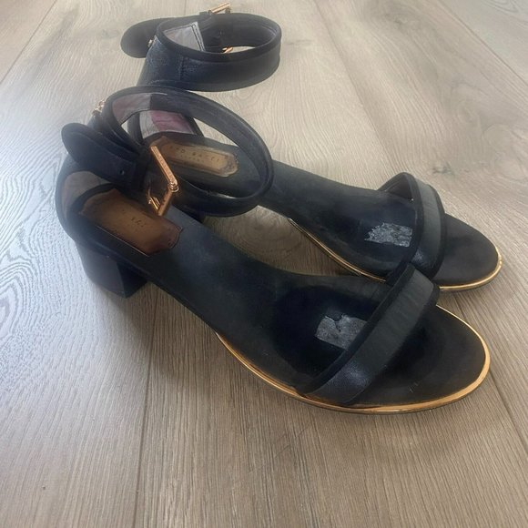 Ted Baker Shoes - Ted Baker Sandals Womens 41 10.5 Black Leather Ankle Strap 1 1/2" Block Heel